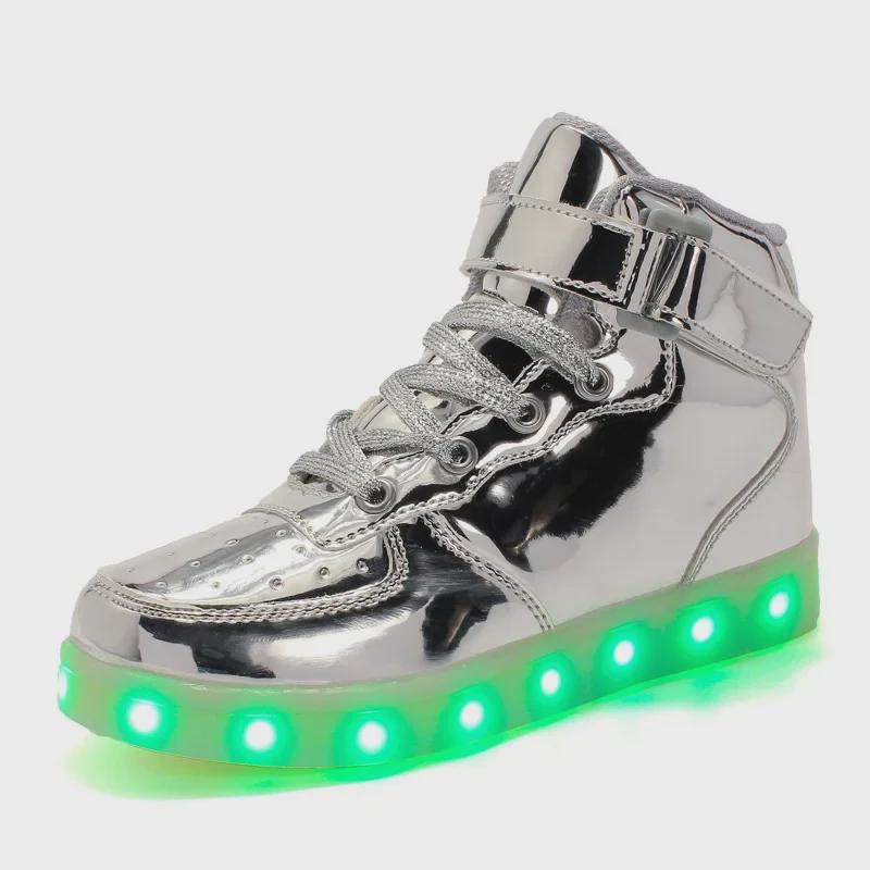 Gold and Silver LED High-Top Shoes - Colorful Flashing Light Shoes for Adults In Large Sizes