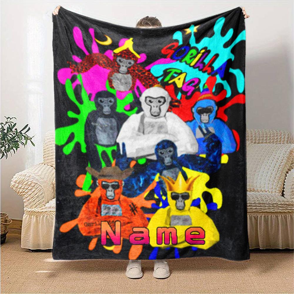 Customiz Name Personality Gorilla Tag Blanket Soft &Warm Sofa Office Bed Travel Lunch Break Blanket, Gift Suitable All Seasons