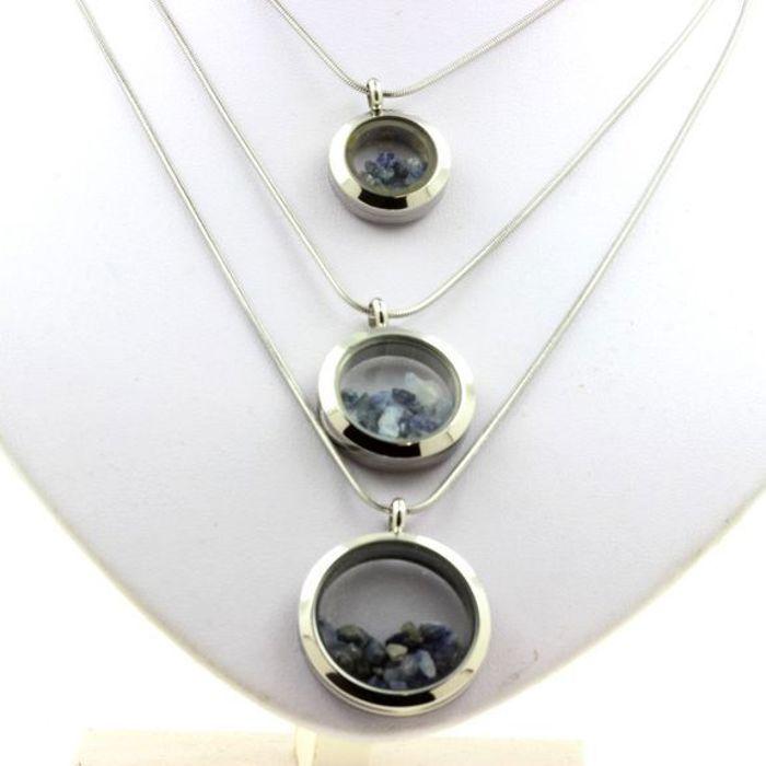 Stones and Minerals. Raw Benitoite Necklace. 30 Mm Medallion Model. Color Silver.