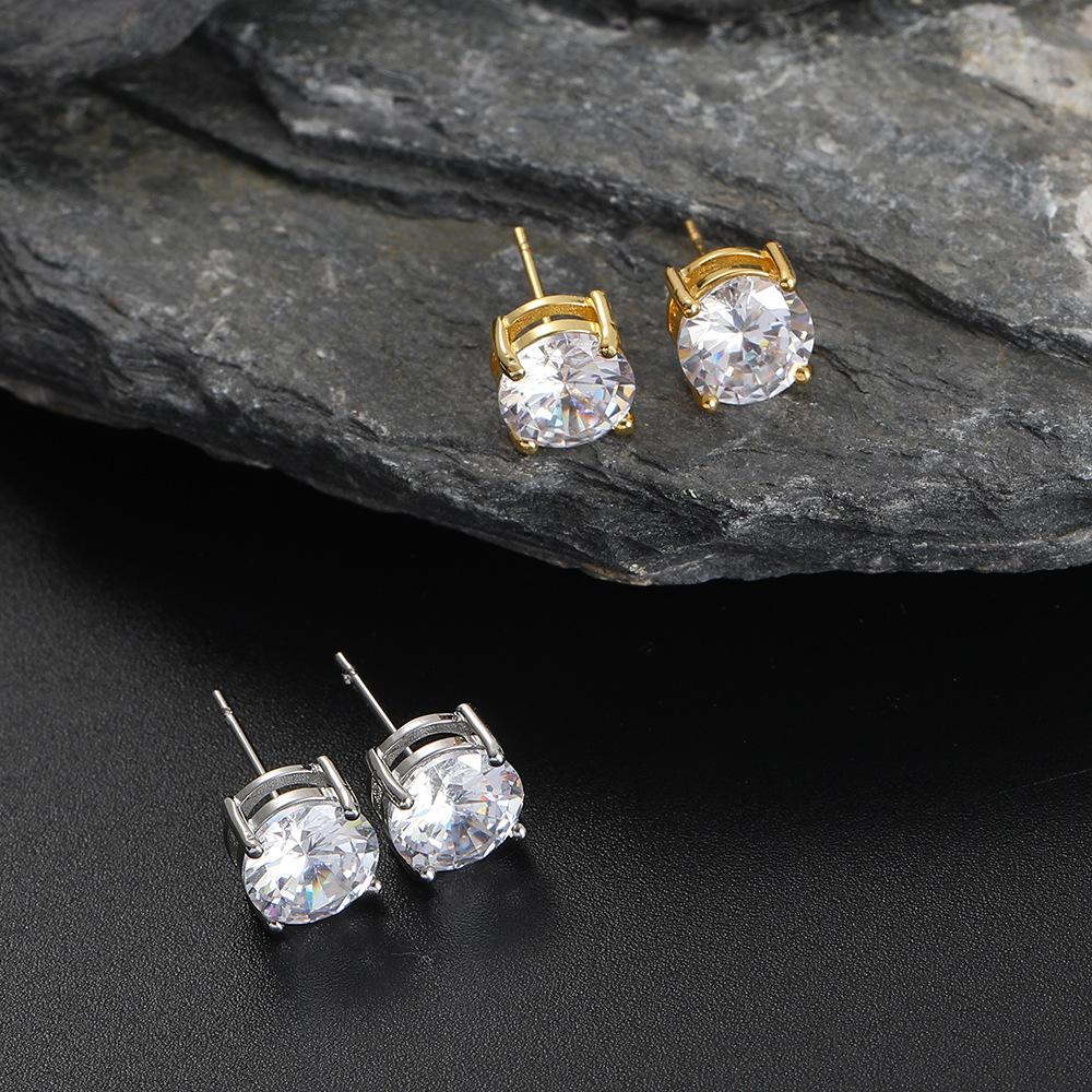 Hip Hop 8mm Round Stud Earrings, Unisex Hiphop Copper Full Zirconium European and American Stud Earrings