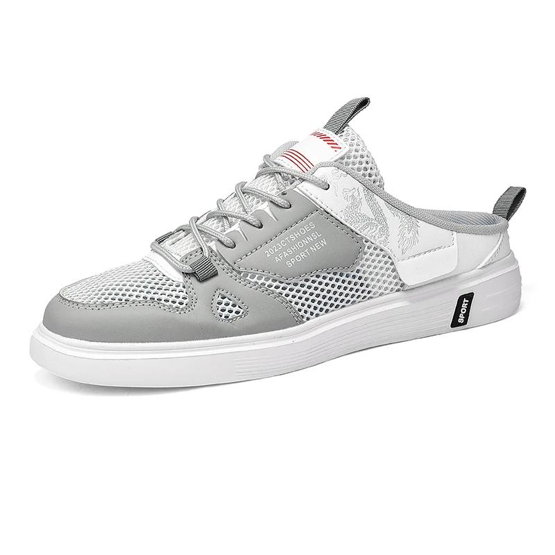 

Designer men s casual sports shoes, summer flat, hollow, breathable, anti-slip, soft-soled semi-loafers, large size 39 серый