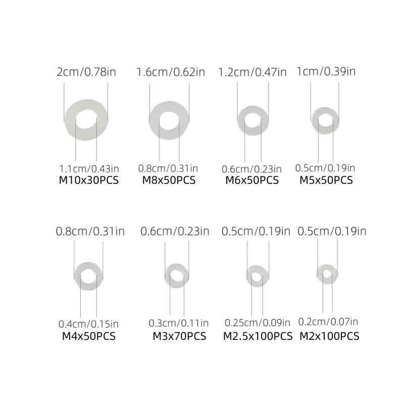 500pcs White Nylon Waterproof Sealing Ring Flat Plastic Washer Gasket Insulation Set