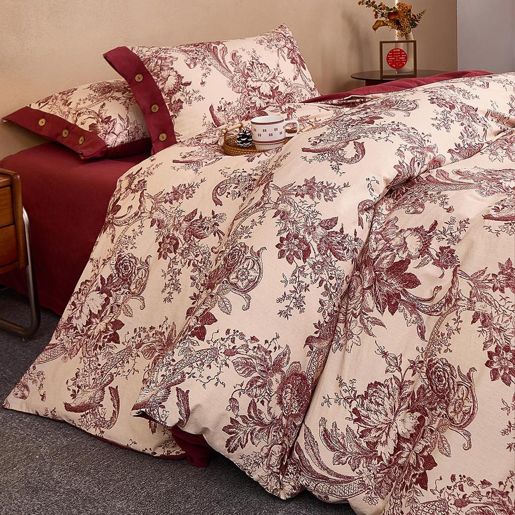 Fashionable and high-end floral print cotton and linen wedding four piece set - buttons by the Seine River