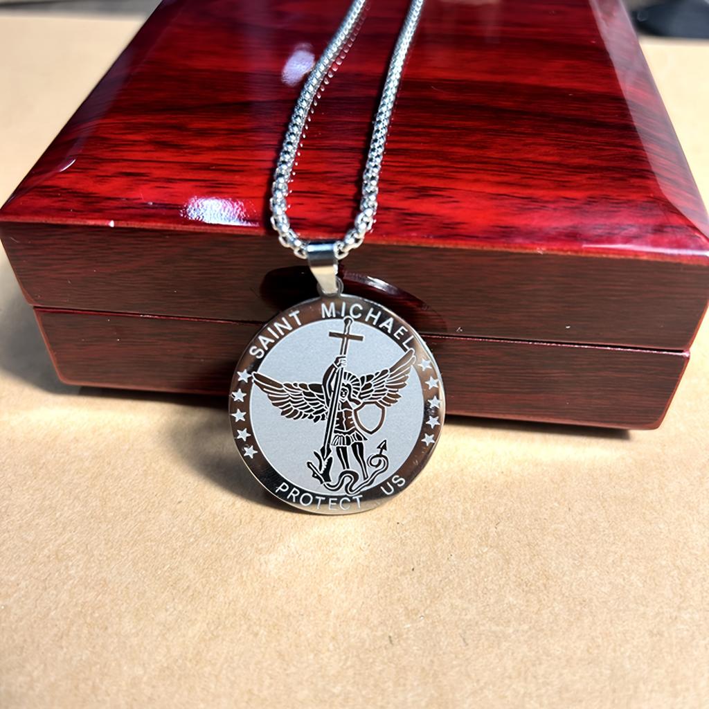 A Stainless Steel Necklace Pendant of Saint Michael the Archangel Suitable for Men and Women To Wear Everyday