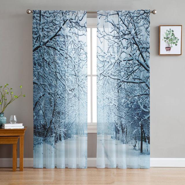 Snowing Winter Elk Christmas Tulle Curtains Living Room Decoration Bedroom Kitchen Window Treatment Sheer Made Of Polyester Area Decor