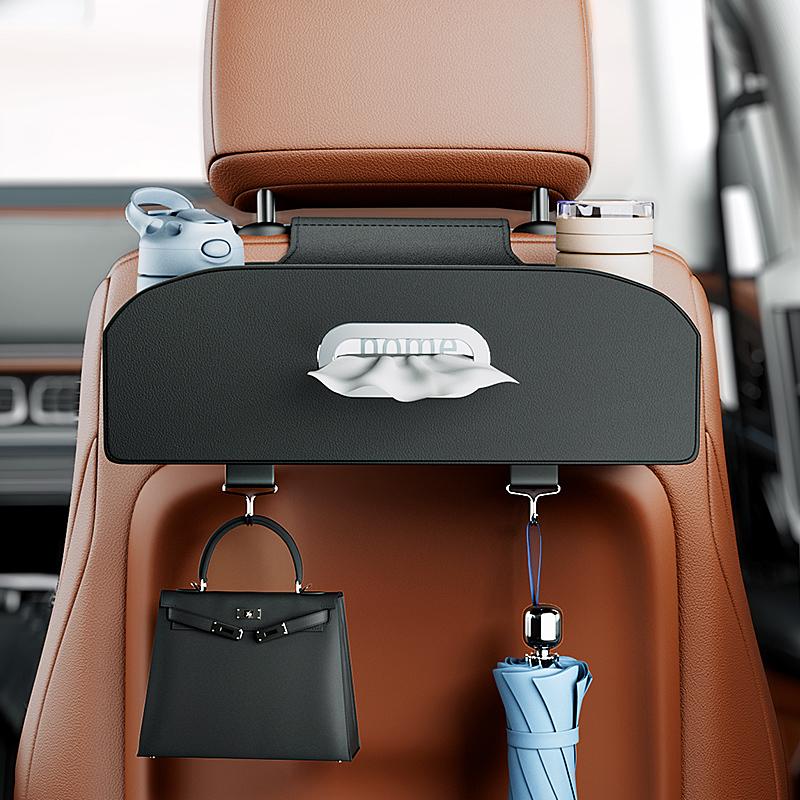 Car Seat Back Organizer With Hooks Leather Auto Backseat Hanging Cup Holder Tissue Box Holder Back Seat Headrest Storage Box