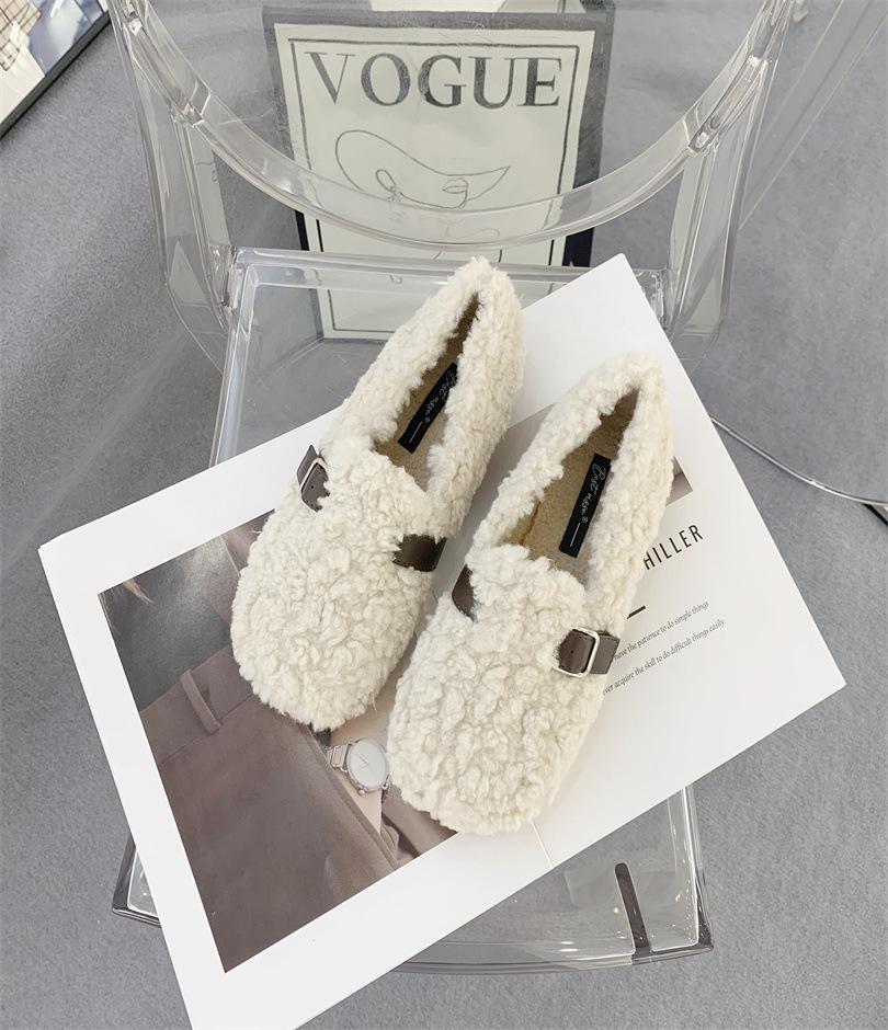 Thick-soled Wool Shoes for Women's Autumn and Winter Wear 2025 New Korean Version of Lamb Wool Piled Thermal Cotton Ladyshoes Are Versatile