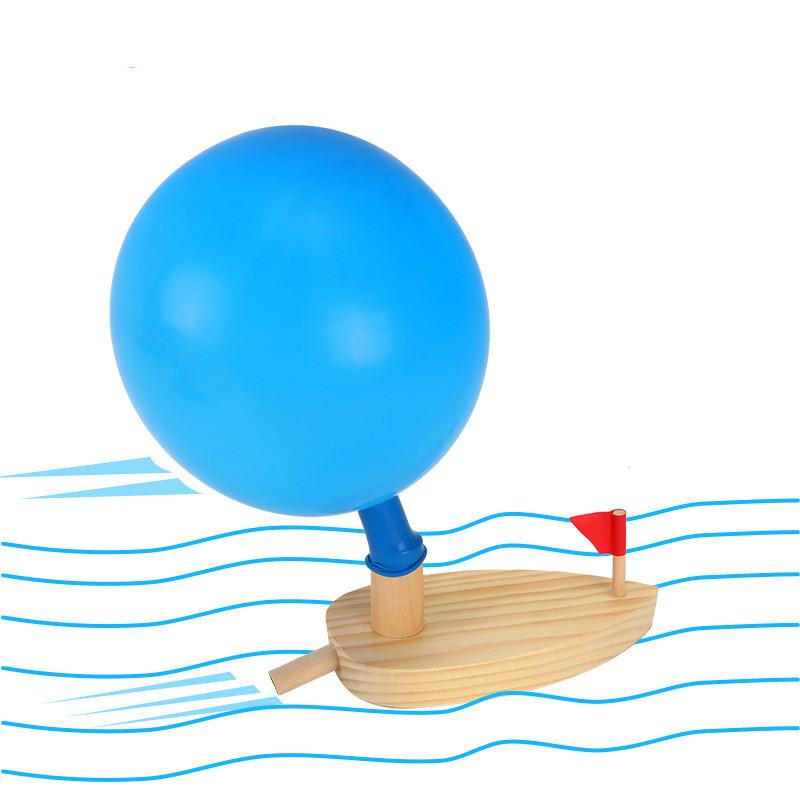 Wooden Balloon Powered Boat Science Experiment Learning Classic Educational Children Early Development Toys Kids Bath Toys