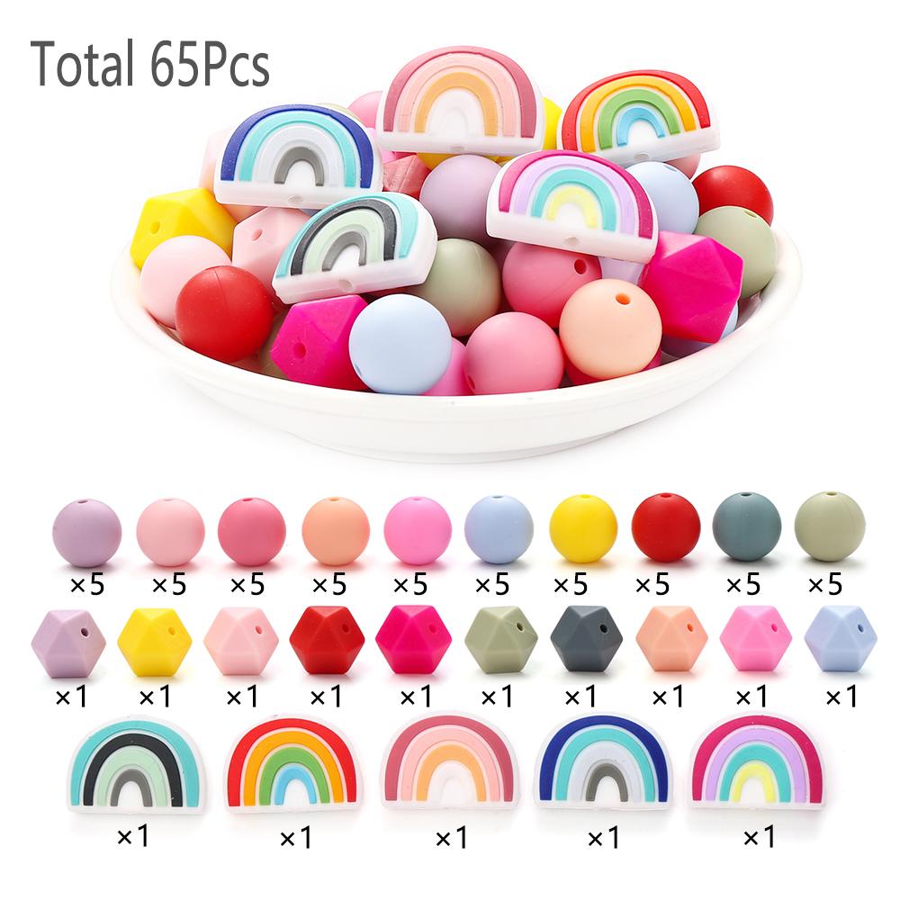 70Pcs Silicone Baby Teething Bead Set Daisy Hexagonal Shape Beads Food Grade for Newborn Diy Pacifier Chain Necklace Accessories