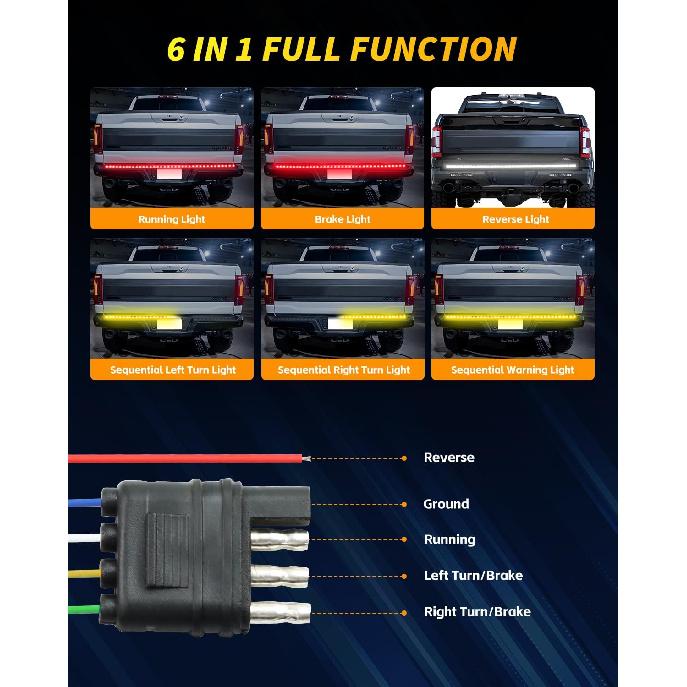 48" Truck Tailgate Light Bar, 432 LED Tailgate Lights Strip Brake Light Bar For Truck, Triple Row Turn Signal Truck Bed Lights For Dodge RAM Fo-Rd