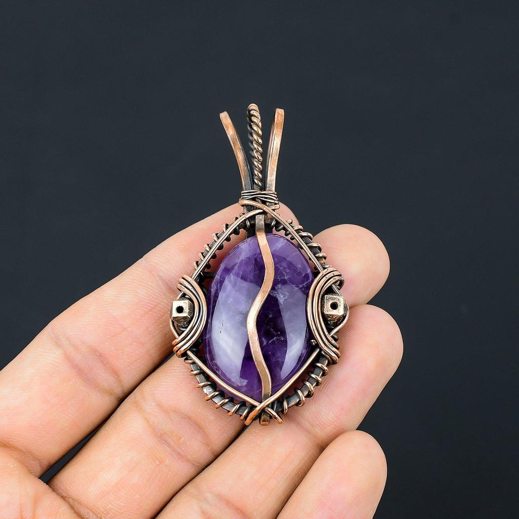 Amethyst Pendant Gemstone Jewelry, 999 Copper Wire Wrapped Pendant, Gift For Women Handmade Pendant