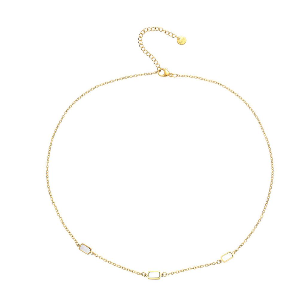 Emerald-Accented Titanium Steel Necklace - Elegant French Leaf Design