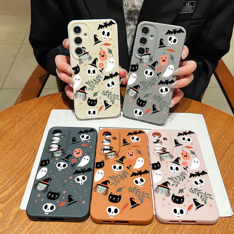 Ghost Pumpkin Pattern Phone Case For Samsung Galaxy S25 S24 S22 Ultra S23 S24 FE A17 A56 A16 A36 A26 A55 A15 A25 A54 5G Leather Texture TPU Shockproof