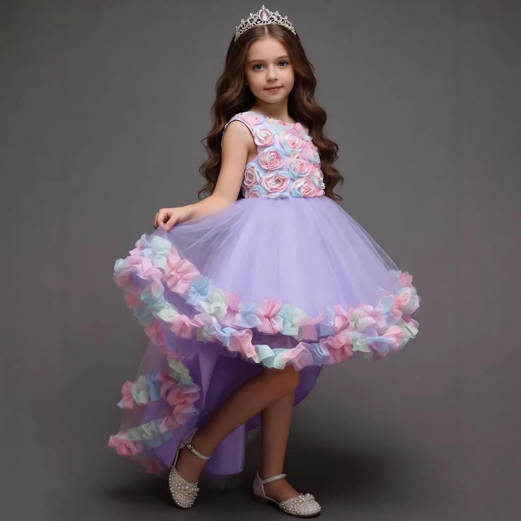Colorful Princess Puffy Wedding Dress for Girls with Train