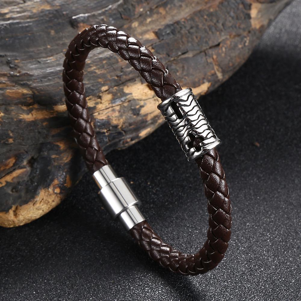 

Мужской браслет-цепочка, браслеты из натуральной кожи, кожаный браслет для женщин, мужской магнитный браслет из нержавеющей стали, веревочные браслеты для мужчин 205mm коричневый