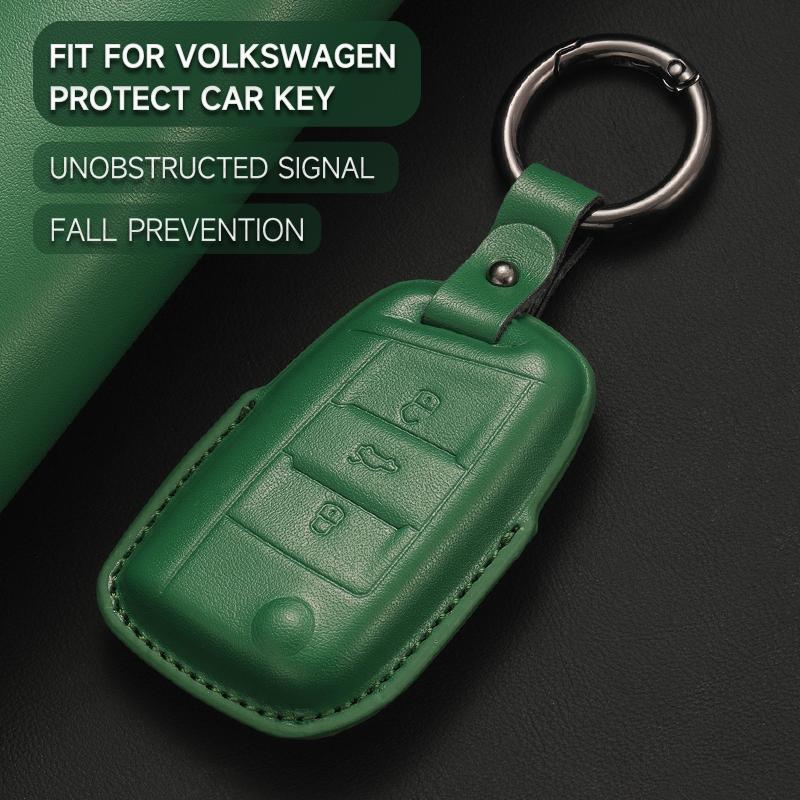 Leather Car Key Cover Case Protection Shell Keychainfor Vw Volkswagen Gti Golf 7 Mk2 Mk7 Polo Tiguan T-Cross T-Roc Touran