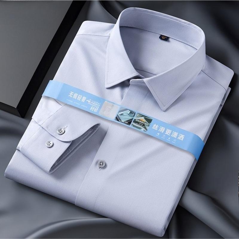 Non-Iron 8XL 7XL High-end Anti-wrinkle Modal Men's Shirt Casual Long Sleeve Slim Fit Office Blue White Shirts Men Long Sleeve