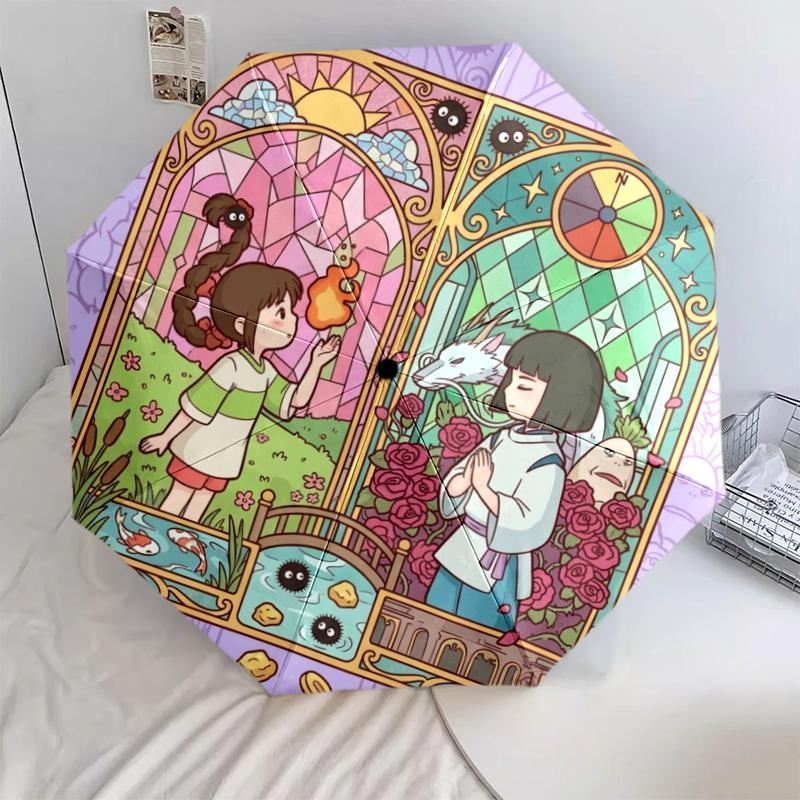 Spirited Away Foldable Umbrella Fashionable Auto-Open 8 Iron Ribs Plastic Handle Sunshade-kwq282