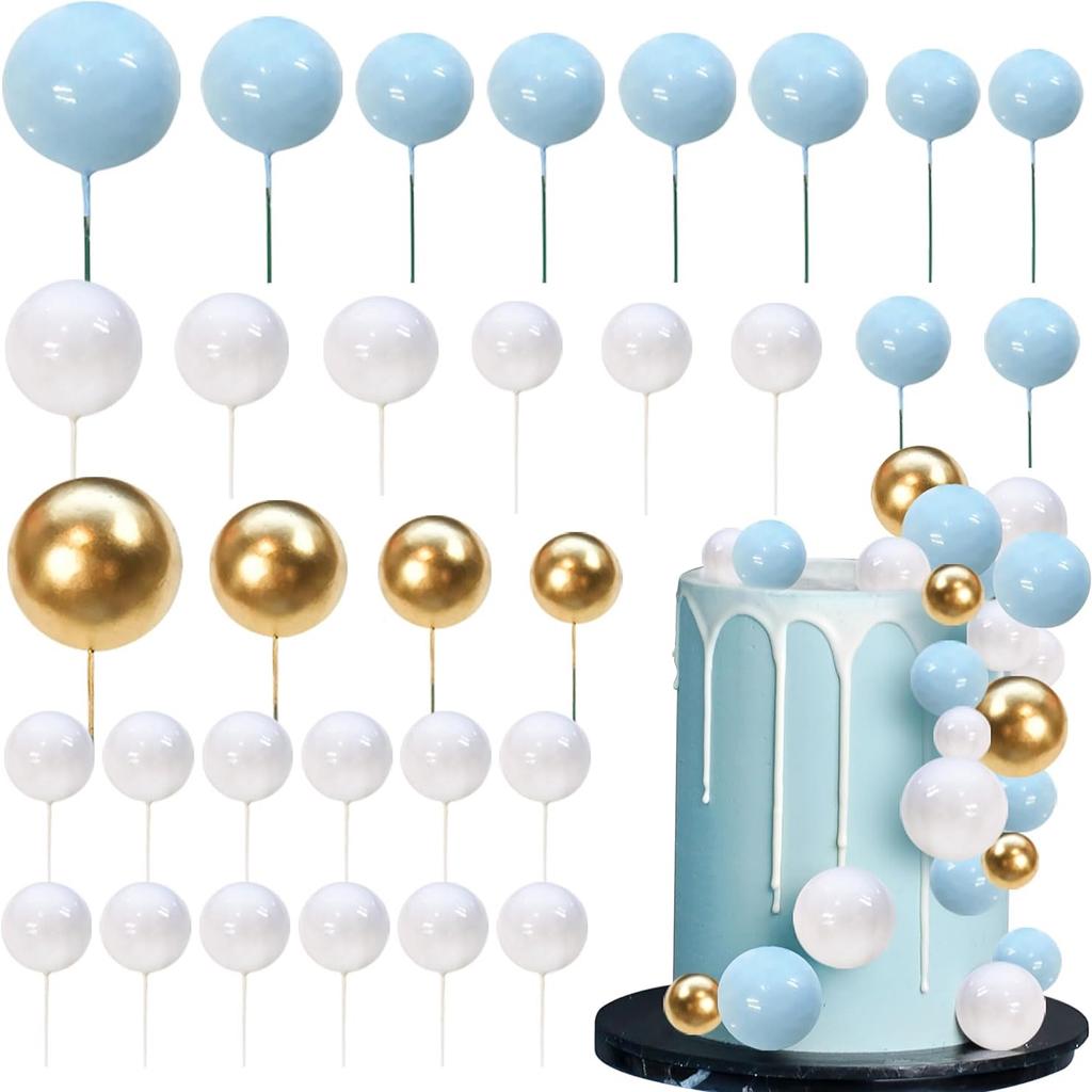 32Pcs Blue Ball Cake Topper Decorations Mini Balloons Cake Topper Sticks Foam Balls Cake Picks Cake Topper Balls Cake Decor