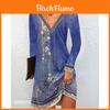 Ethnic Floral Print Lounge Dress With V Neck For Casual Summer Wear