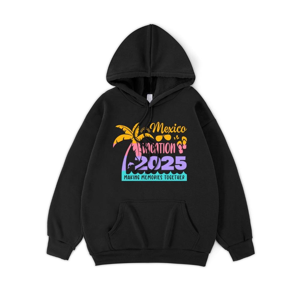 Mexico Vacation Printing Hoodie Women Winter Fleece Warm Hooded Pocket Sweatshirt Comfortable Loose Womans Clothing