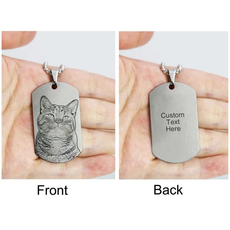 

Customized Photo Necklace Laser Engraved Photos Text Pendant Stainless Steel Jewelry Personalized couple Family Christmas Gifts 60cm Box Chain
