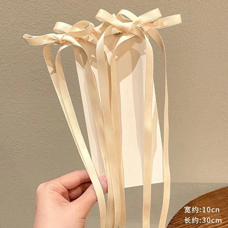 Korean Handmade Long Ballet Ribbon Women Bowknot Hair Clips for Girls Braided Tassel Barrettes Accessories Fashion Kids Hairpins