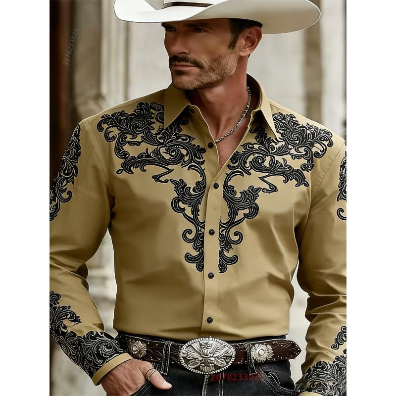 Camicia da uomo stile Western Cowboy, Stampa Fashion, Manica Lunga, Collo a revers Retro, Vestibilità Slim, Camicia Casual da Esterno, Taglie XS-6XL, 21 Colori