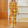 Women's V-Neck Long Sleeve Printed Pajama Set with Pockets - Loose Fit Casual Sleepwear for
