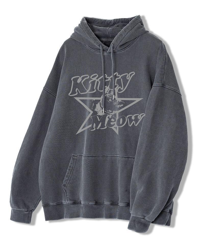 Under Off Pigment Oversized Kitty Star Hoodie Charcoal/S
