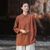 Johnature Women Shirts Vintage Blouses Spring Chinese Style Solid Color Tops Stand Long Sleeve Button Shirts