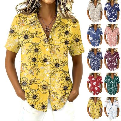 Women's Shirt Blouse Button Short Sleeve Casual Basic Shirt Collar Regular Top