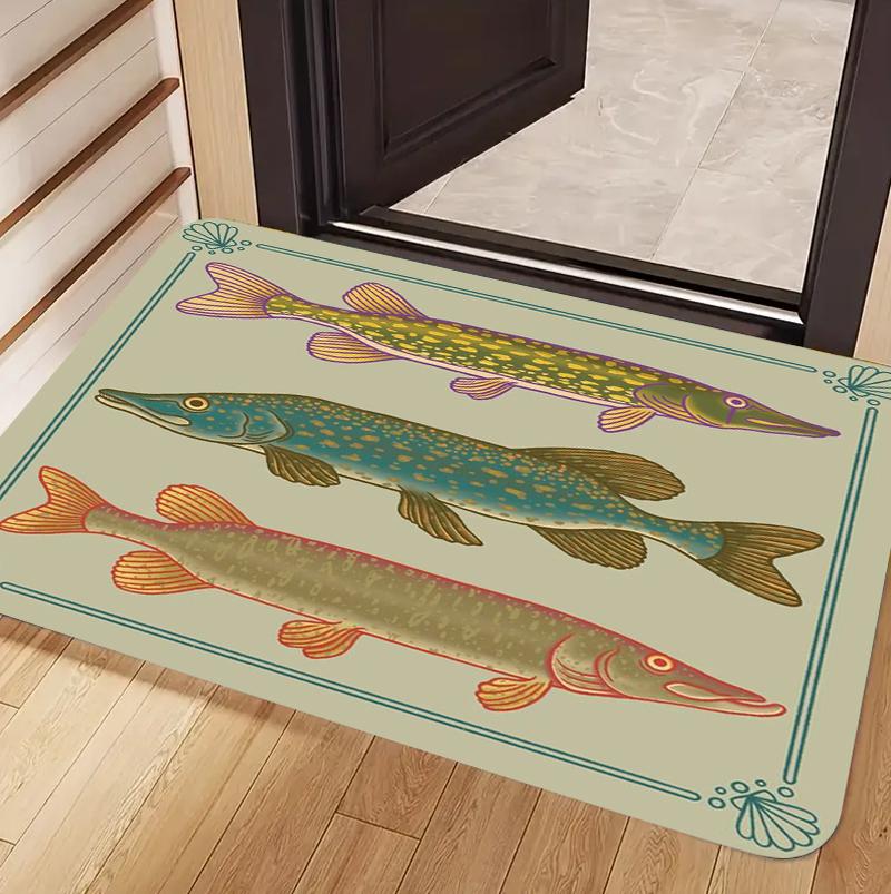 

Cute Arowana Fish Pair Green Grid Non-slip Carpet Washable Door Mat for Entryway Kitchen Bathroom Home Decoration 40cm x 60cm
