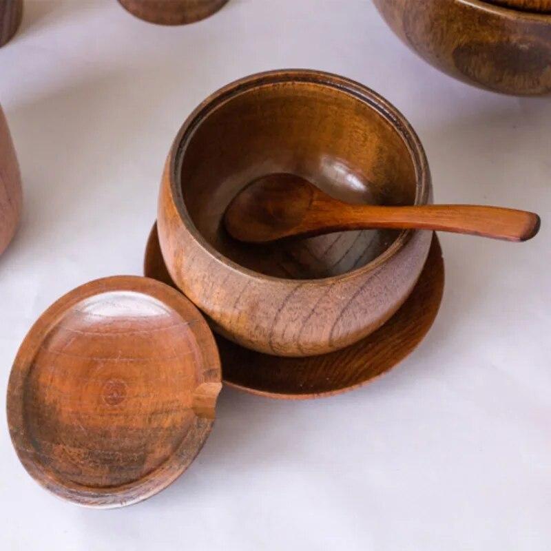 Holz Gewürzglas/Löffel Retro-Stil Dosen Gewürz Salz Vorratsbehälter Küchenwerkzeug