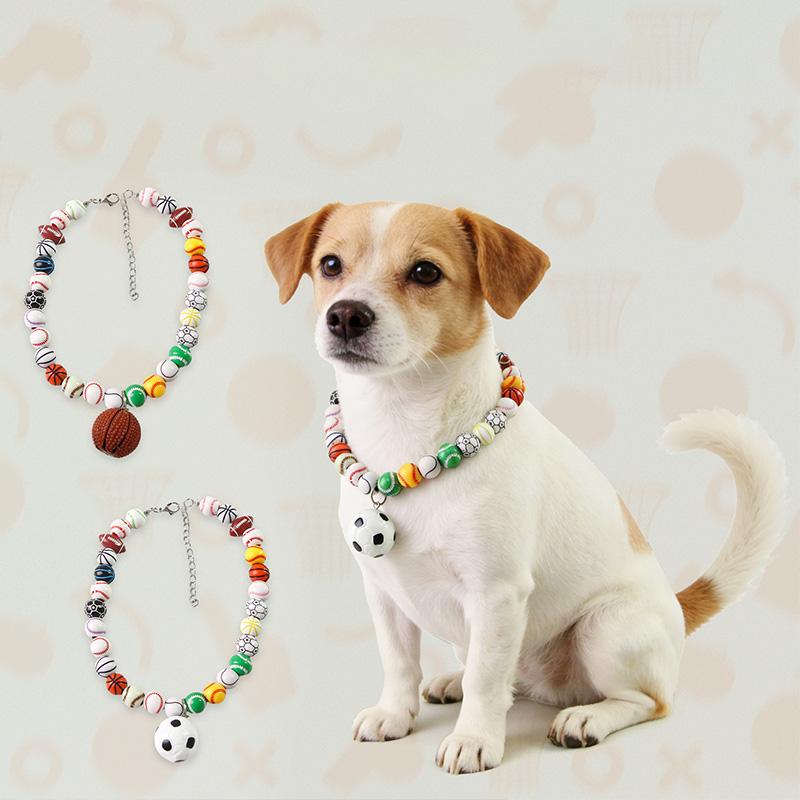 World Cup Theme Pet Necklace for Cat Dog Sports Themed Collar with Football Basketball Pattern Party Festival Decoration Adjustable Pet Accessory