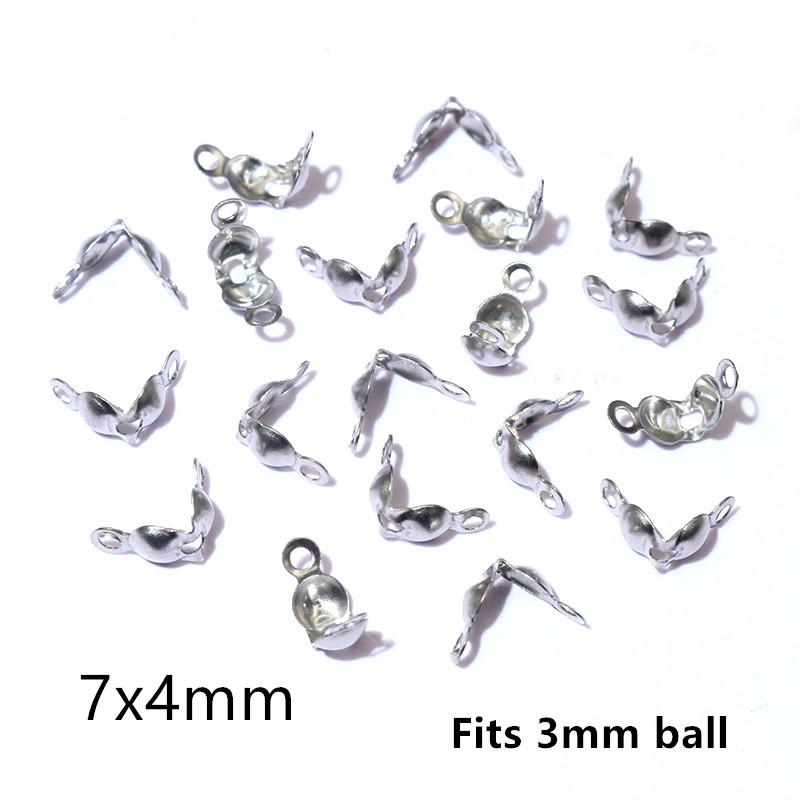 200pcs Stainless Steel Connector Clasp Ball Chain Calotte End Crimps Beads Connector Components DIY Jewelry Making Accessories