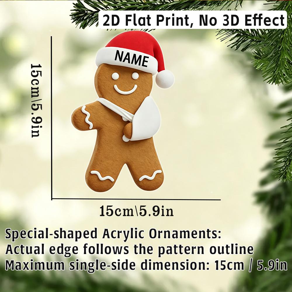 2D Flat Custom Name Irregular Acrylic Ornament,Gingerbread Figure With Bandage Detail Xmas Tree Hanging Pendant Holiday Gift