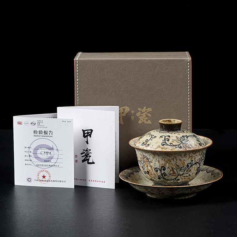 Firestone Hand-painted Gaiwan Silver-plated Light Luxury Household Ceramic Three-talent Tea Bowl Tea Cup Kung Fu Tea Brewer High