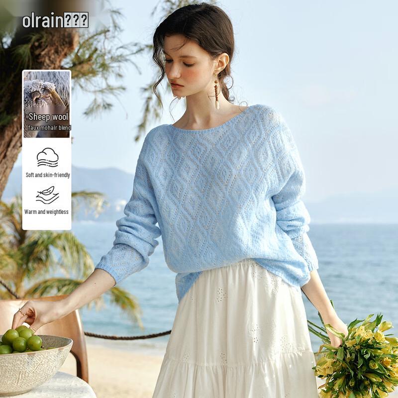 Olrain Women s Diamond Jacquard Pullover Knit Sweater L