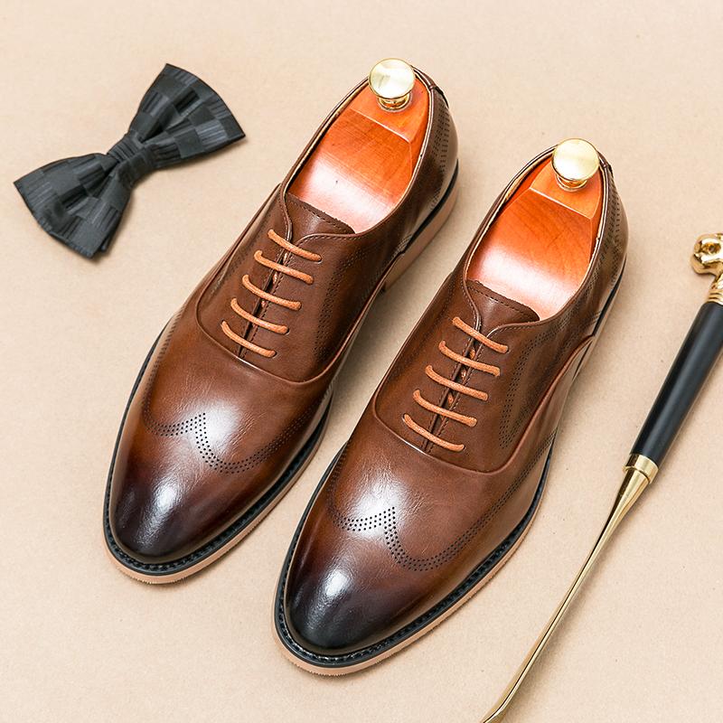 Fashion Designer Brand Men's Business Dress Shoes Simple Fashionable Men's Brogue Shoes European American Style Loafers Lace Up Style