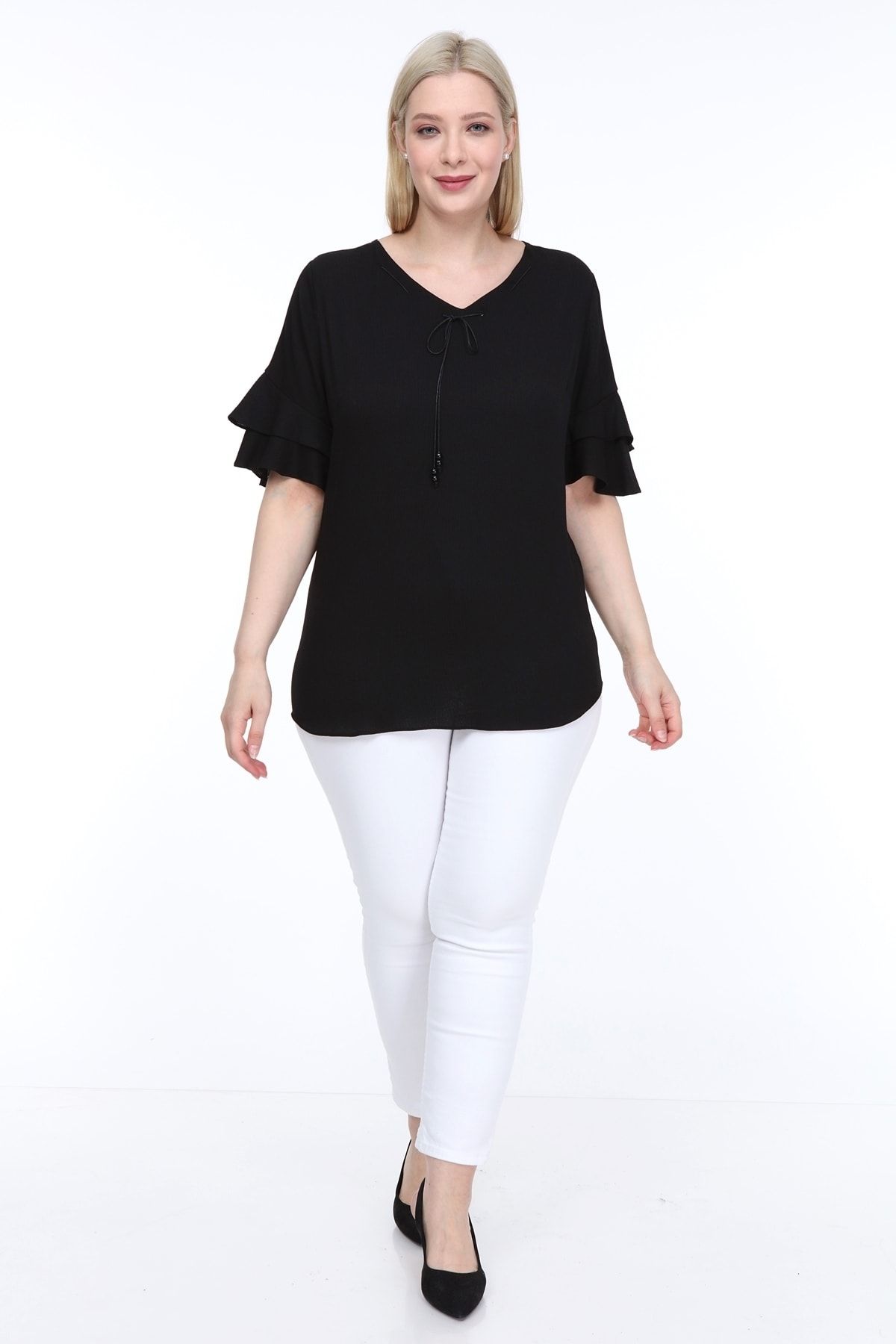 

Women s Big Size Dress Lir Large Size Flounce Sleeve Blouse Black L2319 6XL