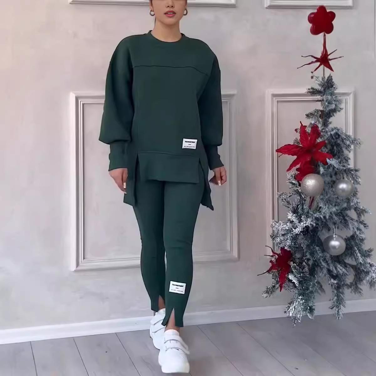 

Women s Irregular Long-sleeved Printed Sweatshirt Leggings Set S