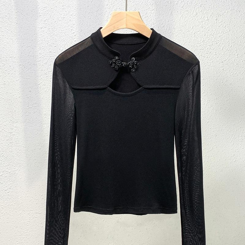 

Женский топ на пуговицах со стойкой воротником Новый Модал черная базовая рубашка футболка с длинным рукавом женская S чёрный