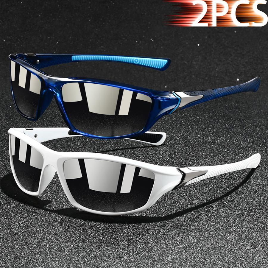 2 Pieces Fashion Vintage Sports Sunglasses Men Women Fishing Running Cycling  Sport Man Sun Glasses Anti-Glare UV400 Eyewear