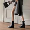 Spitze Zehen Damen Knöchelhohe Stiefel Mode Elegant Echte Leder Schuhe 7CM Dicker Absatz Damen Moderne Kurze Stiefeletten Keilabsatz Schuhe