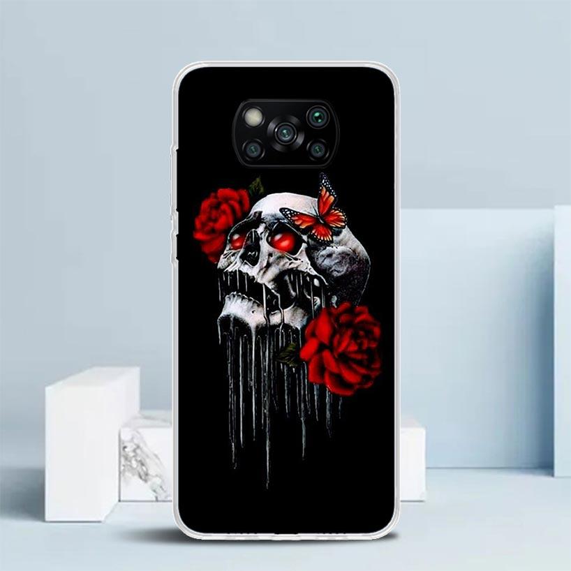 Human Skeleton Red Rose Phone Case For Xiaomi Poco F7 Ultra X5 X6 X7 Pro M7 Redmi 15C 15 13C 13 12C 12 10C 10 10A 9 9C 9A 9T Cov
