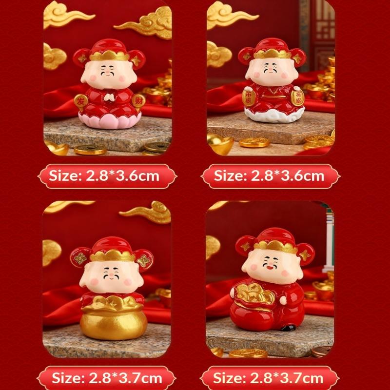 1Pcs Cute New Year'S God Of Wealth Decorative Resin Figurines Stress Relief Healing Emotions Small Ornament Ideal Gifts For Home