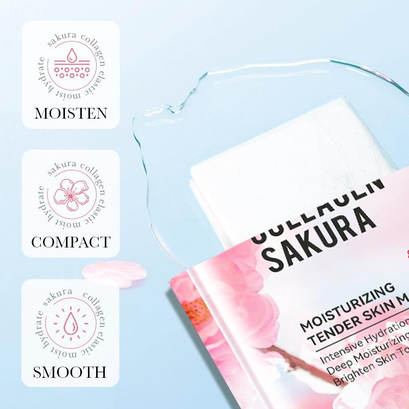 1/5/10pcs SADOER Sakura Face Mask Facial Skincare Moisturizing Brightening Hydrating Firming Collagen Facial Masks Face Sheet Mask