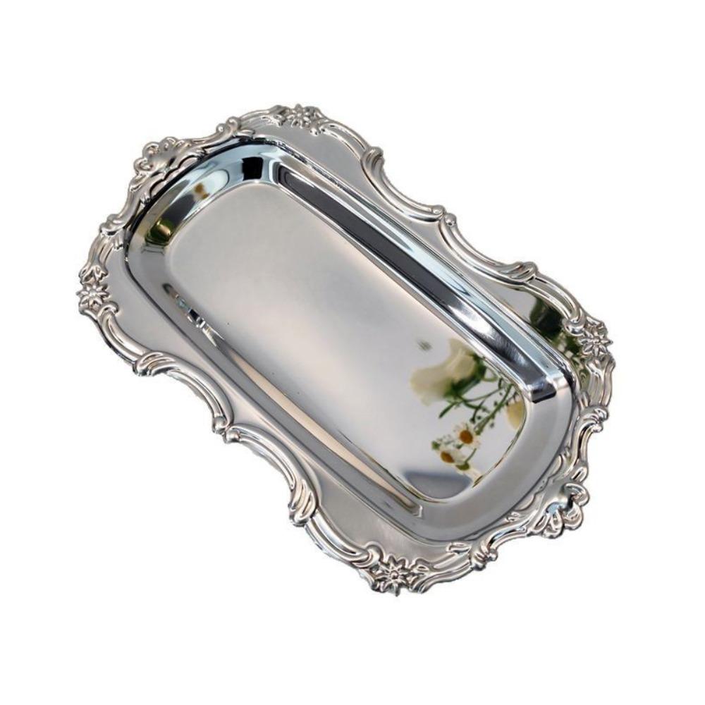 Embossed Dessert Plate Stainless Steel Jewelry Storage Plate Vintage Cake Tray  Home Decoration