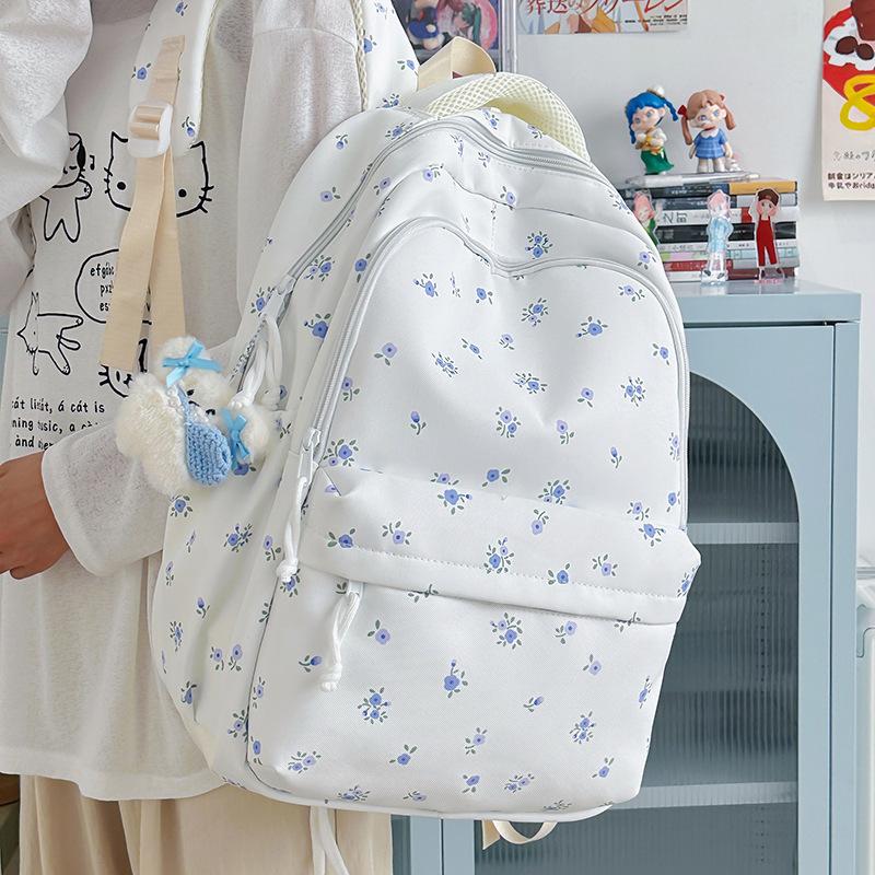 New backpack female Korean college students small floral literary and art fan schoolbag ins college style casual backpack